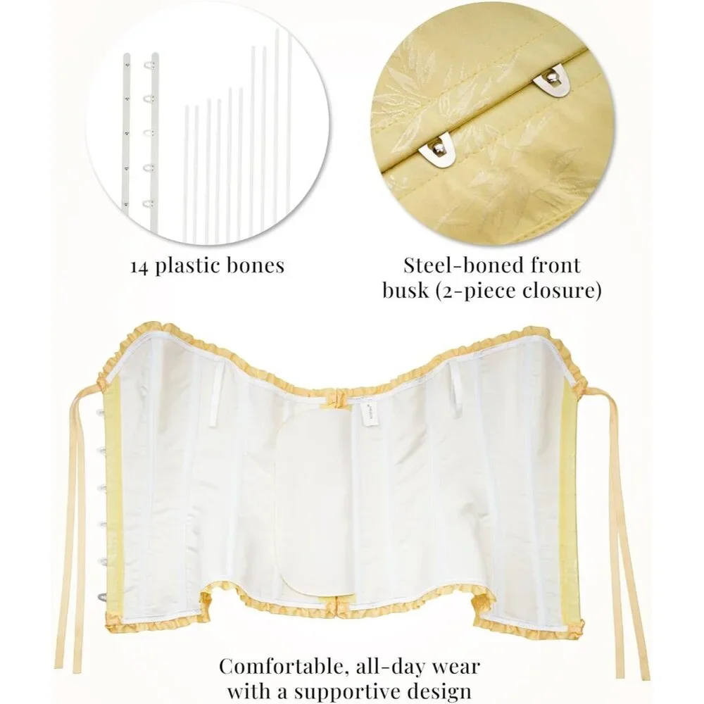 Women's Yellow Iris Corset Tops Bustier Lingerie Lace Waist Push Up Bodysuit - Picture 5 of 7